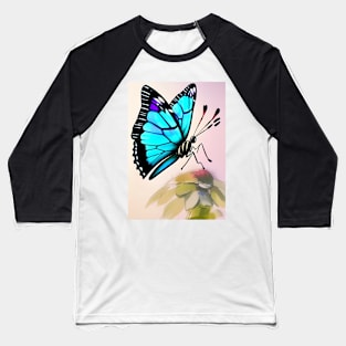 EYECATCHING BLUE BUTTERFLY ON A FLOWER Baseball T-Shirt